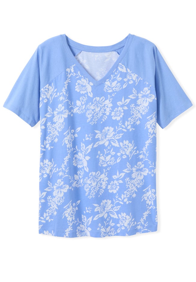 Elbow Sleeve V-Neck Baseball Tee image number 1