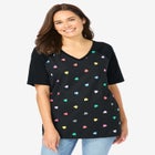 Elbow Sleeve V-Neck Baseball Tee image number null