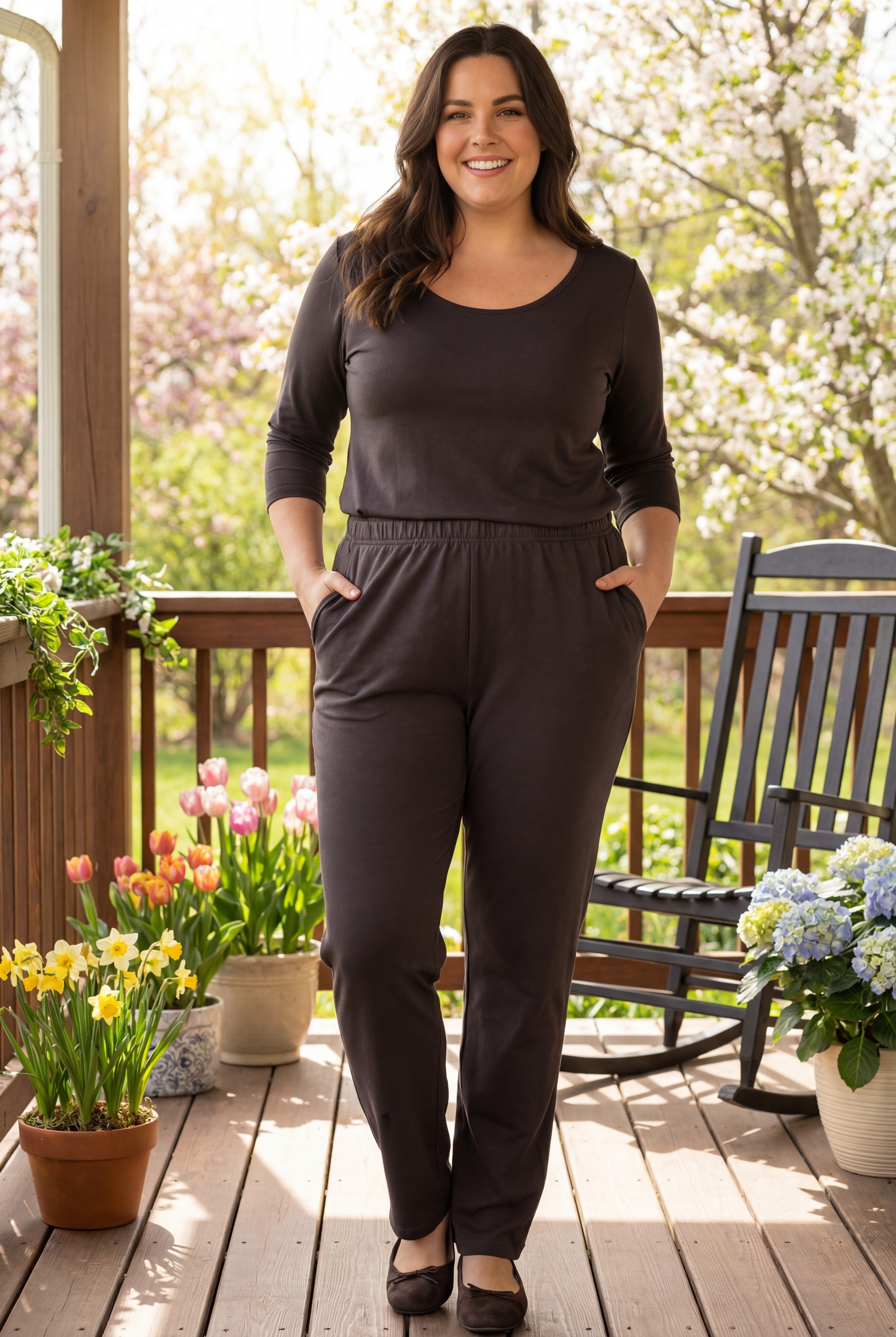 7-Day Straight-Leg Elastic-Waist Stretchy Knit Pant image number 0