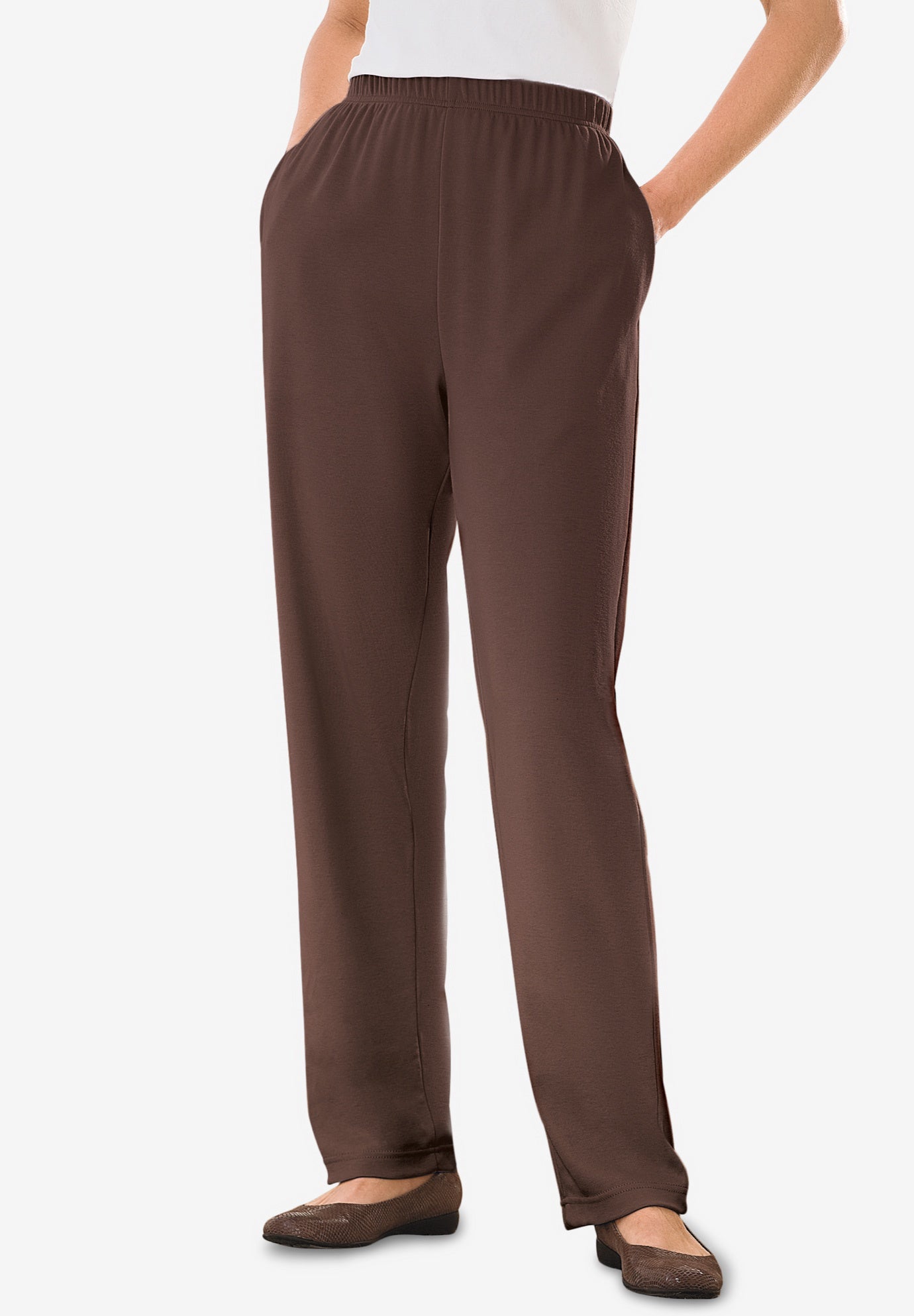 7-Day Straight-Leg Elastic-Waist Stretchy Knit Pant image number 1