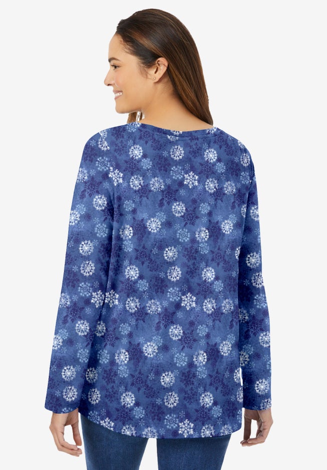 Perfect Printed Long-Sleeve V-Neck Tee image number 1