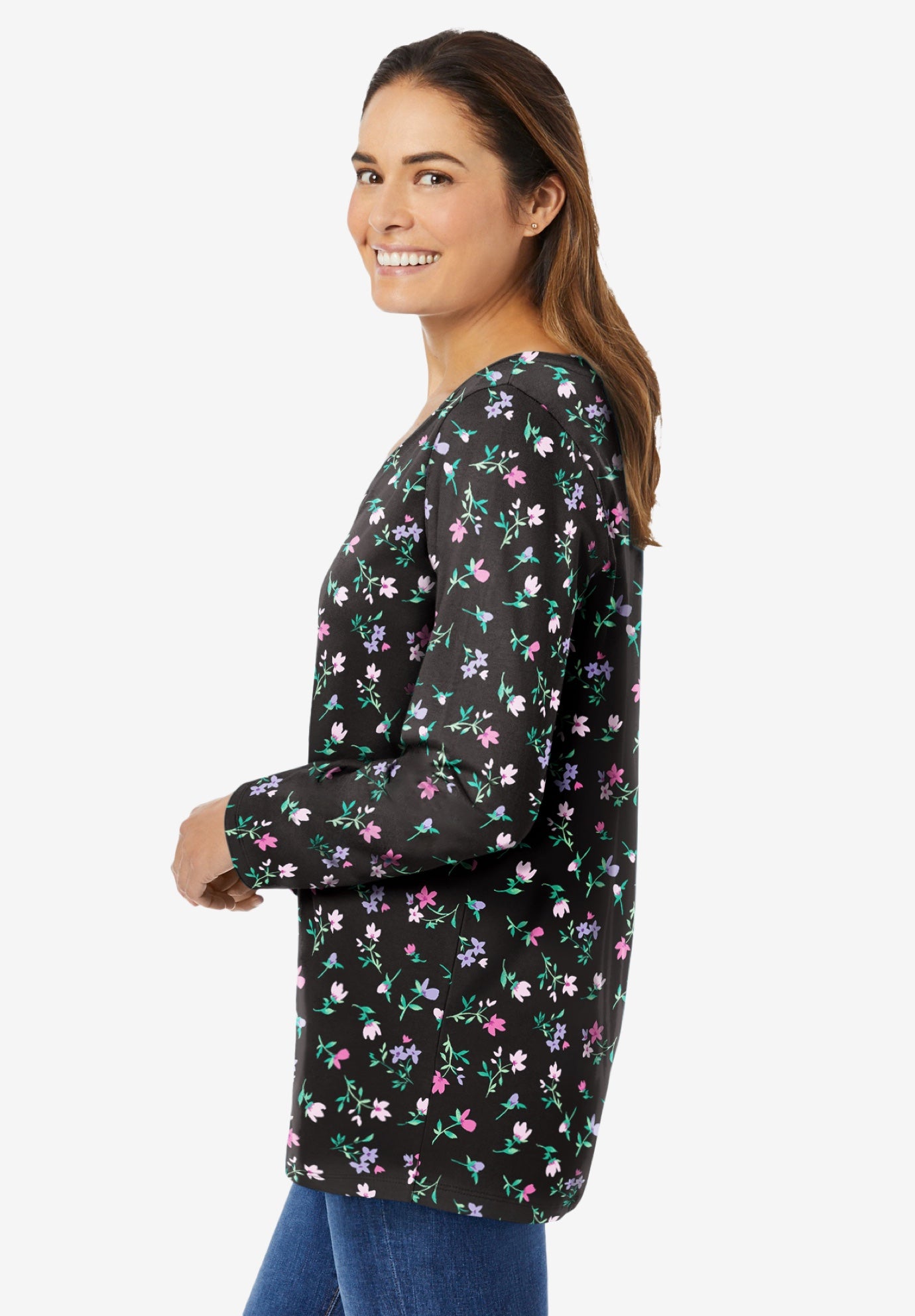 Perfect Printed Long-Sleeve V-Neck Tee image number 2