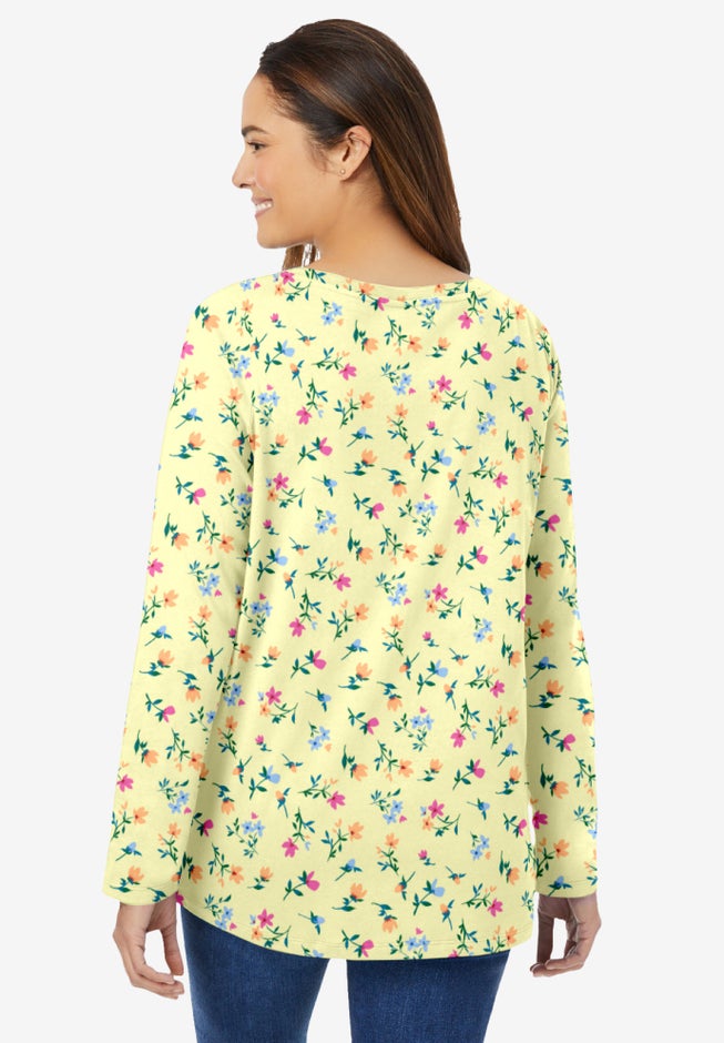 Perfect Printed Long-Sleeve V-Neck Tee image number 1