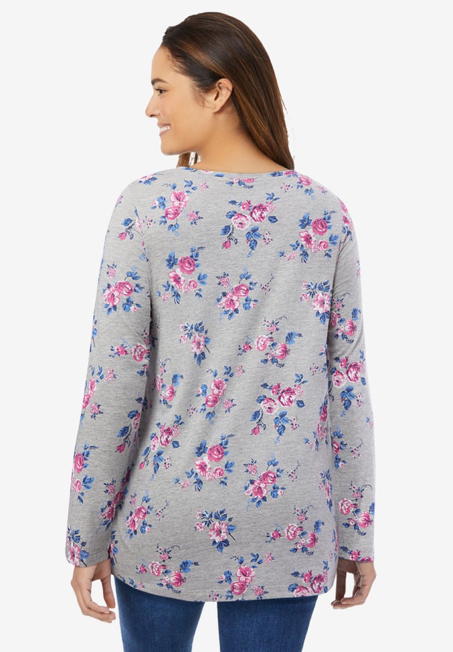 Perfect Printed Long-Sleeve V-Neck Tee image number 1