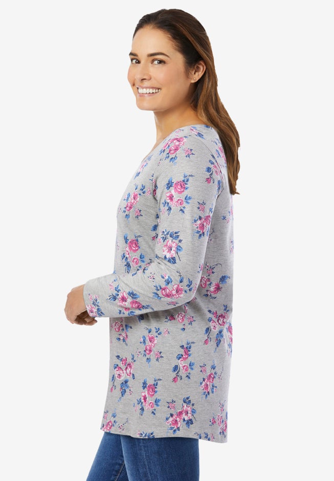 Perfect Printed Long-Sleeve V-Neck Tee image number 2