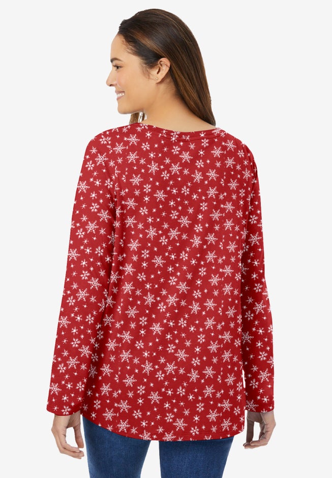 Perfect Printed Long-Sleeve V-Neck Tee image number 1