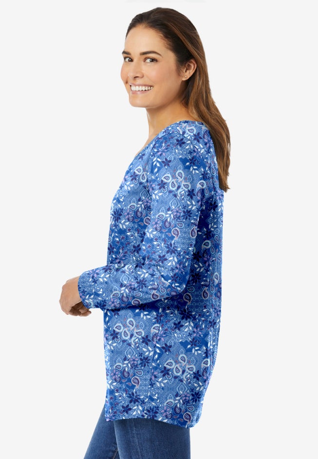 Perfect Printed Long-Sleeve V-Neck Tee image number 2