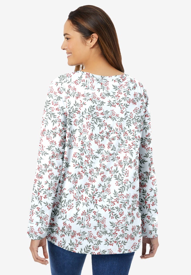 Perfect Printed Long-Sleeve V-Neck Tee image number 1