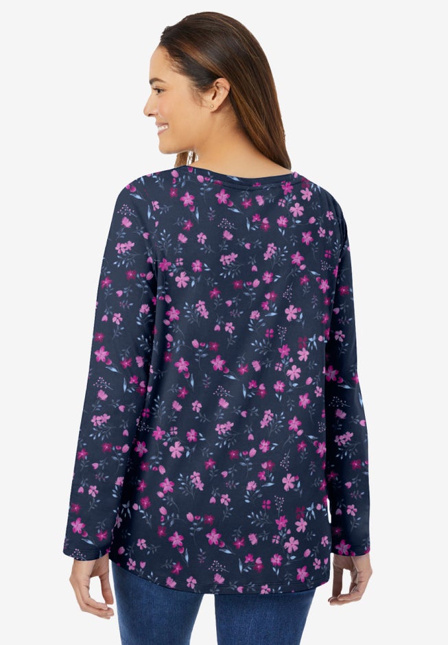 Perfect Printed Long-Sleeve V-Neck Tee image number 1