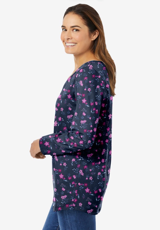 Perfect Printed Long-Sleeve V-Neck Tee image number 2