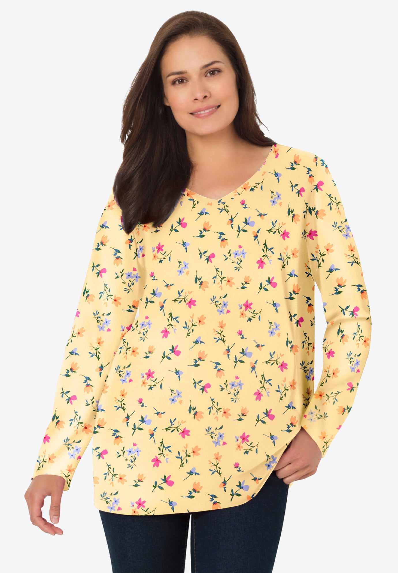 Perfect Printed Long-Sleeve V-Neck Tee image number 0