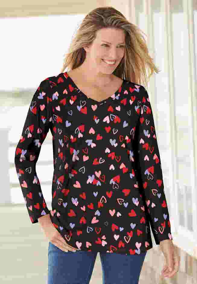 Perfect Printed Long-Sleeve V-Neck Tee image number 0
