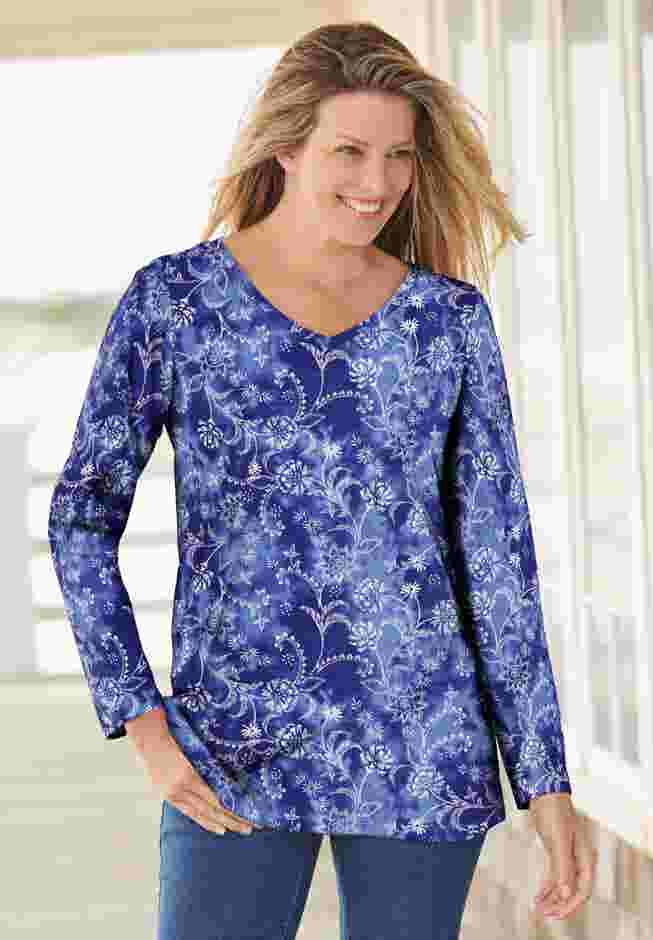 Perfect Printed Long-Sleeve V-Neck Tee image number 0