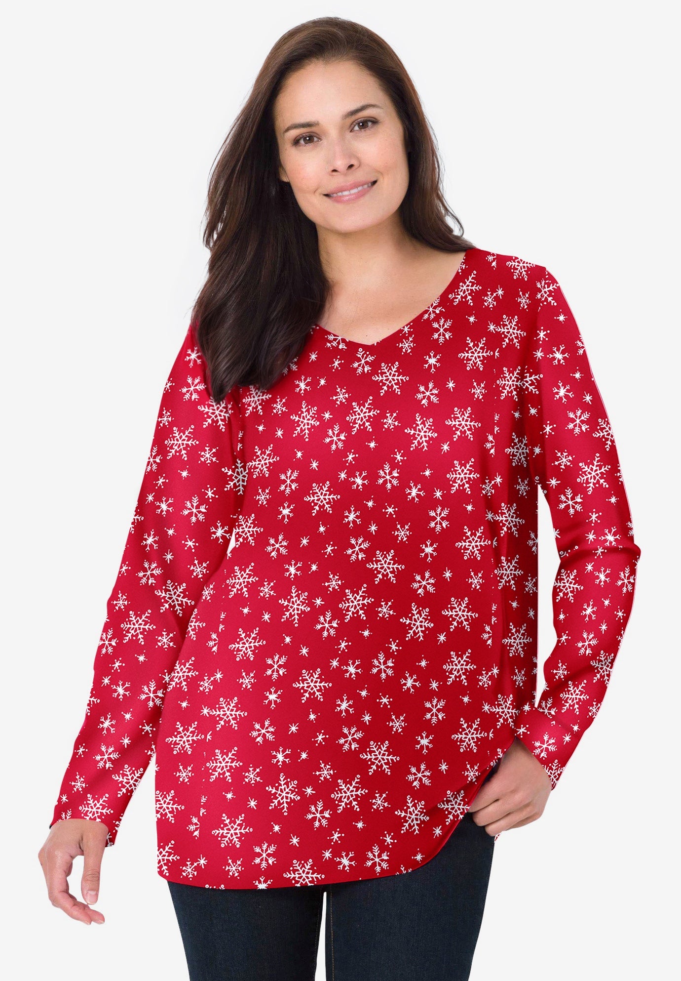 Perfect Printed Long-Sleeve V-Neck Tee image number 0