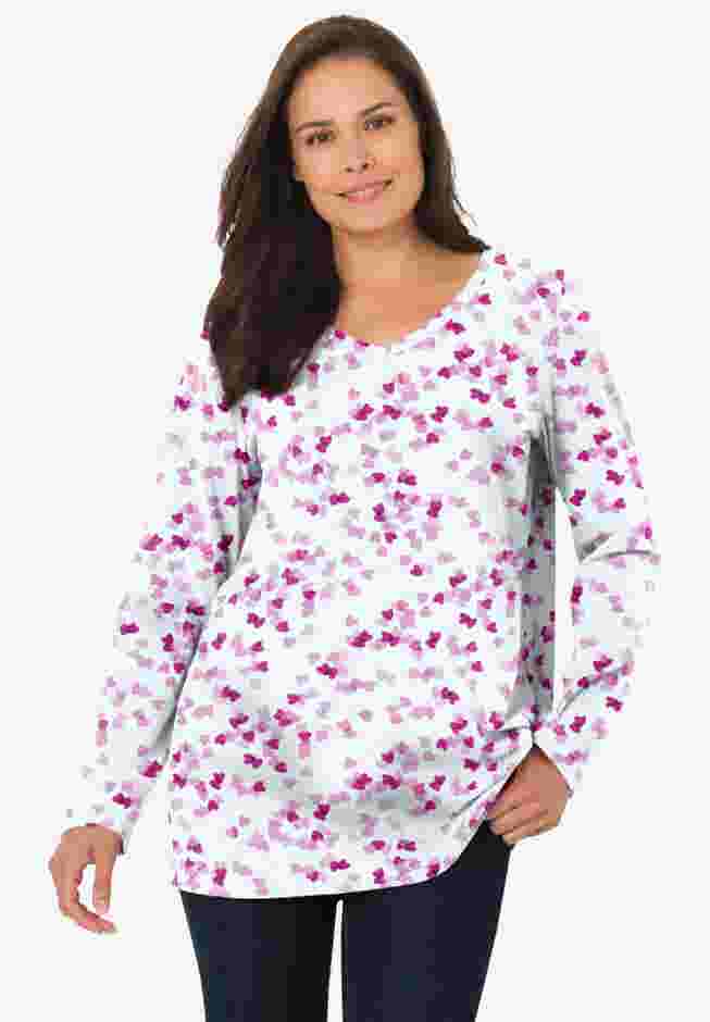 Perfect Printed Long-Sleeve V-Neck Tee image number 0