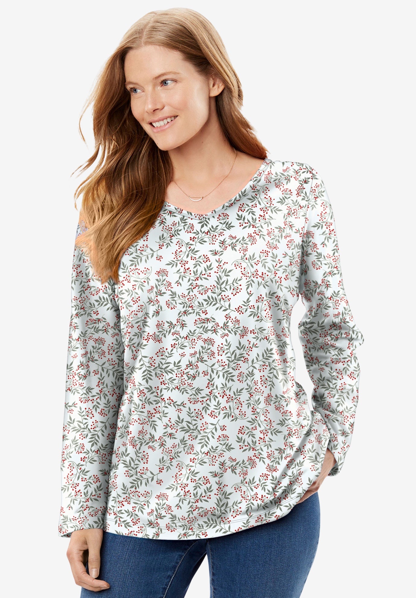 Perfect Printed Long-Sleeve V-Neck Tee image number 0