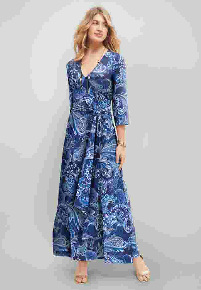Stretch Knit Faux Wrap Maxi Dress image number 0