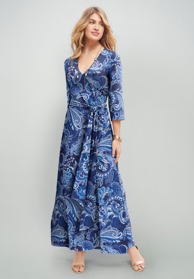 Stretch Knit Faux Wrap Maxi Dress image number 0