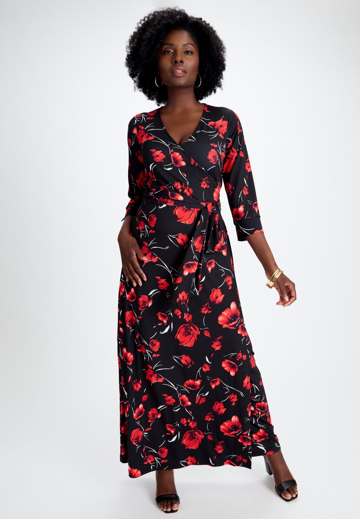 Stretch Knit Faux Wrap Maxi Dress image number 0