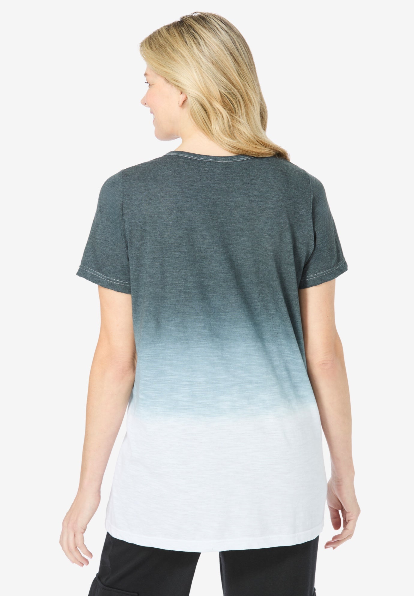Short-Sleeve V-Neck Embroidered Dip Dye Tunic image number 1