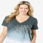 Short-Sleeve V-Neck Embroidered Dip Dye Tunic image number null