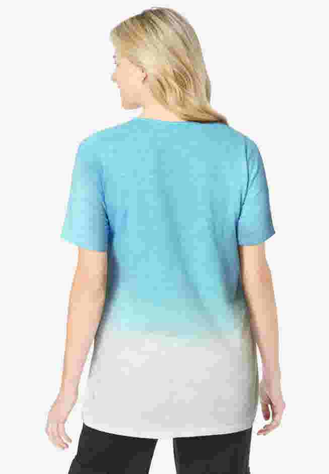 Short-Sleeve V-Neck Embroidered Dip Dye Tunic image number 1