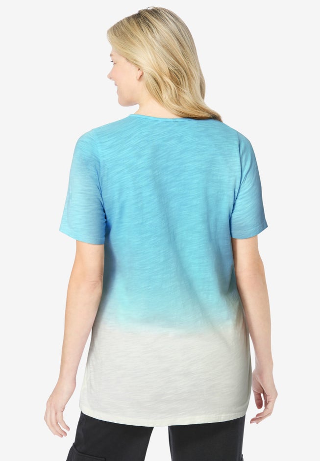Short-Sleeve V-Neck Embroidered Dip Dye Tunic image number 1