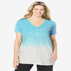 Short-Sleeve V-Neck Embroidered Dip Dye Tunic image number null