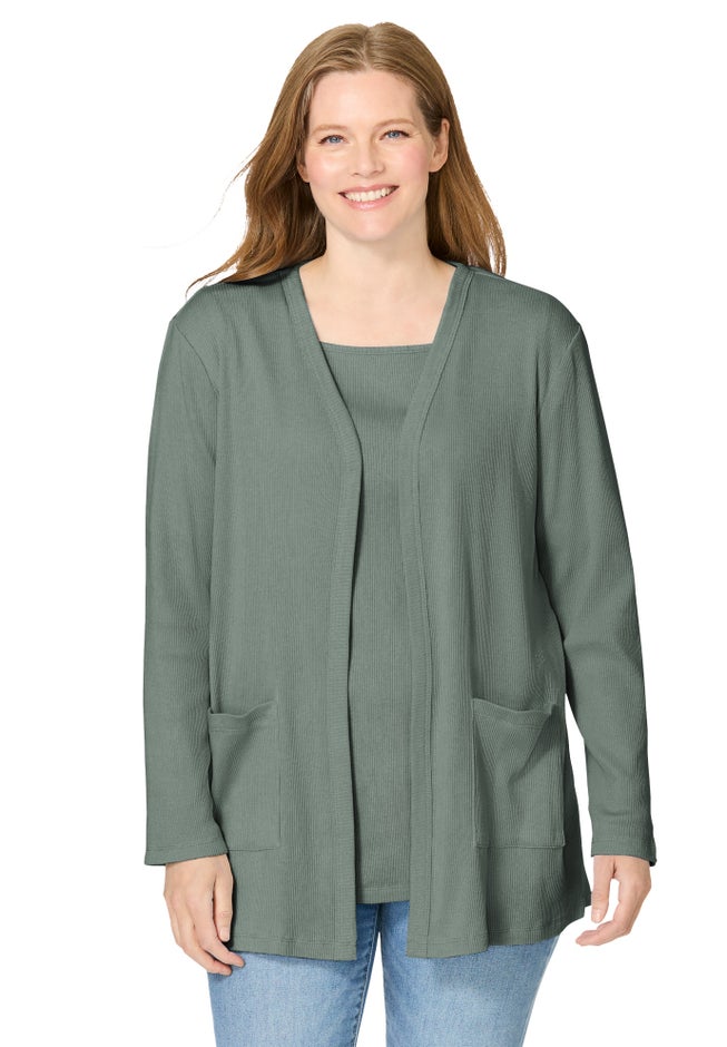 Ribbed Square Neck Elbow-Sleeve Tee image number 4