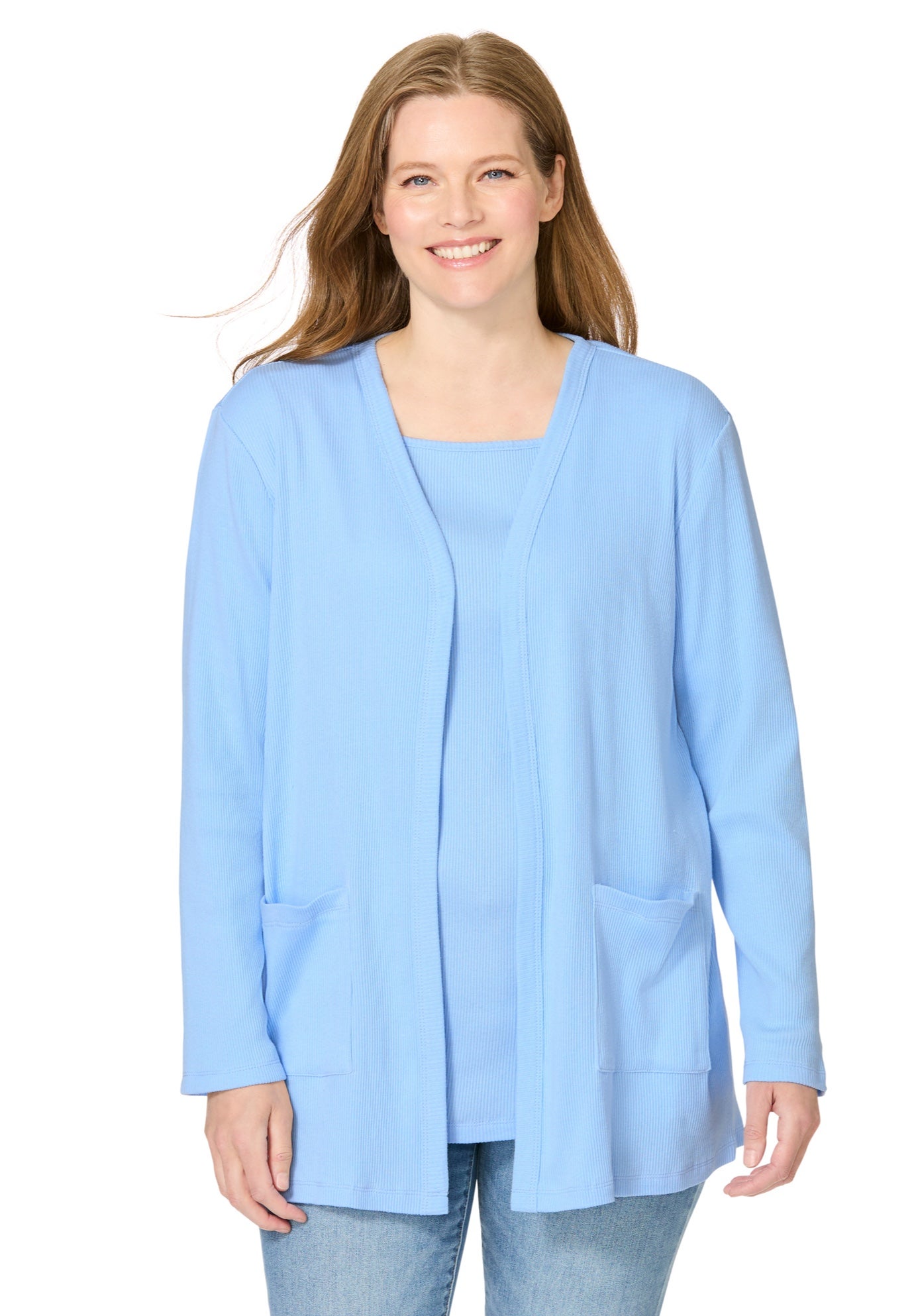 Ribbed Square Neck Elbow-Sleeve Tee image number 4