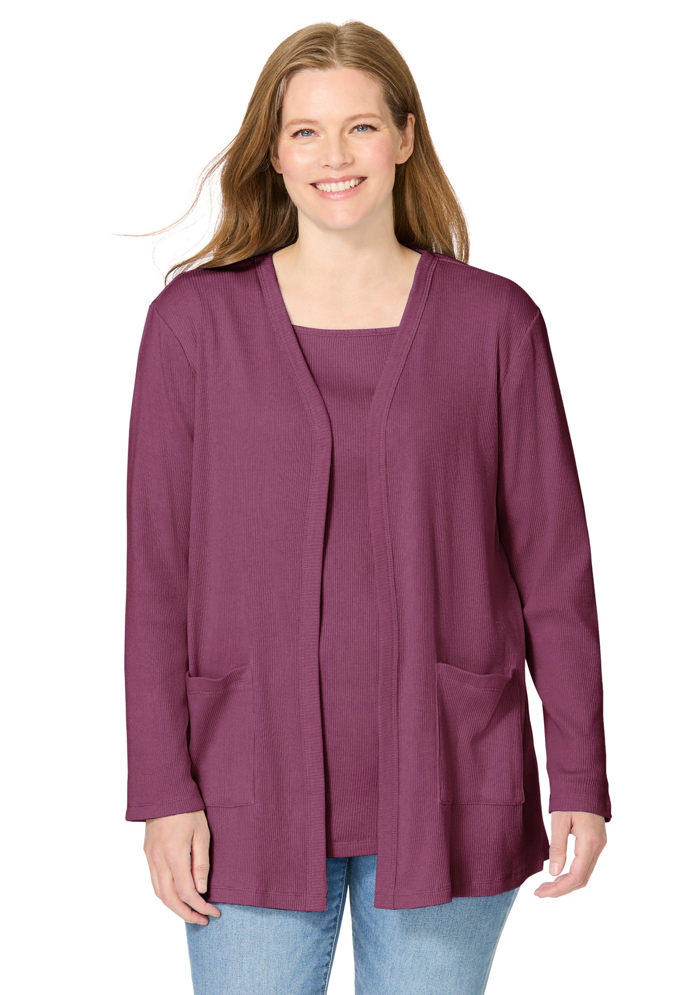 Two-Pocket Ribbed Cardigan image number 1