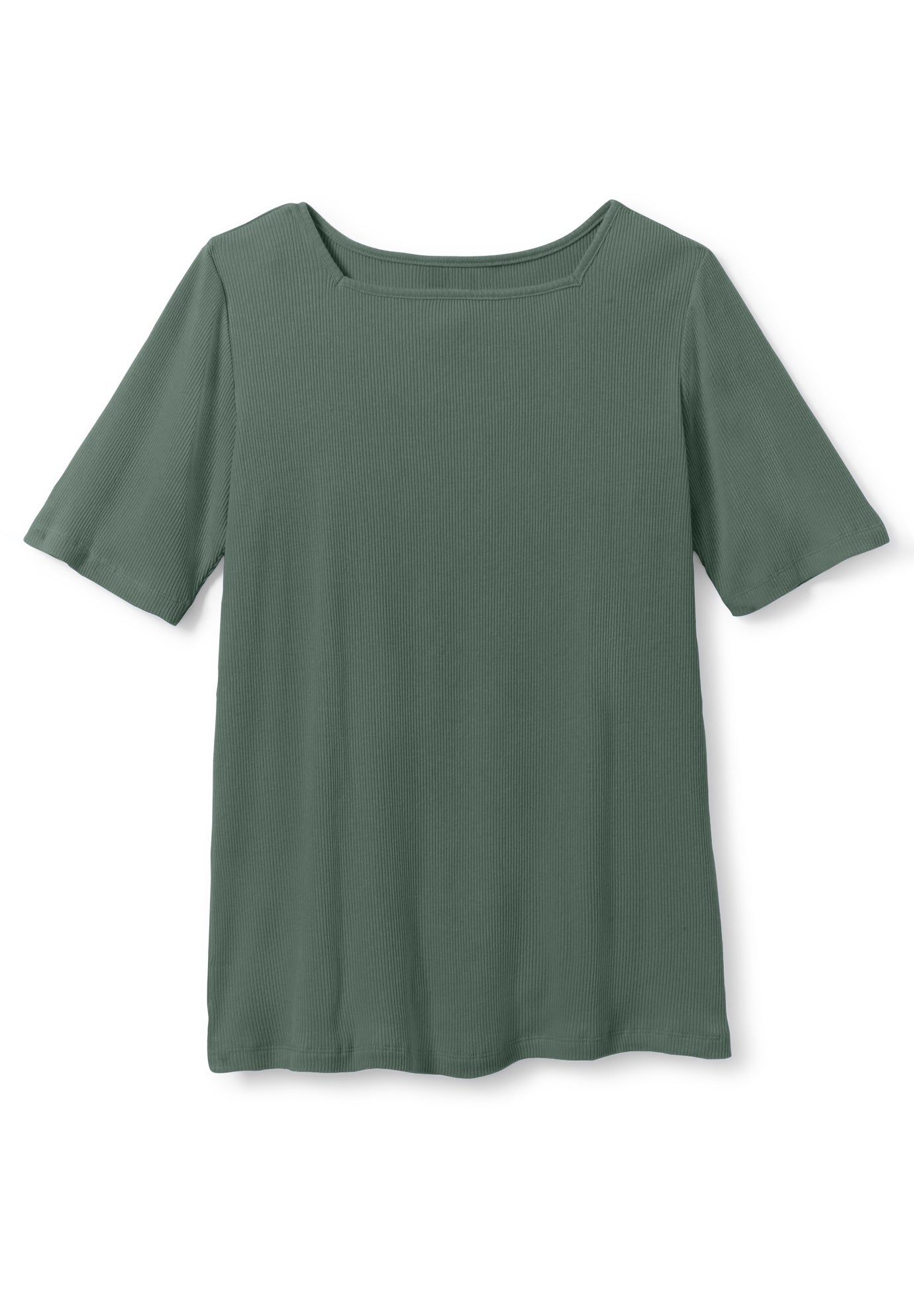 Ribbed Square Neck Elbow-Sleeve Tee image number 3
