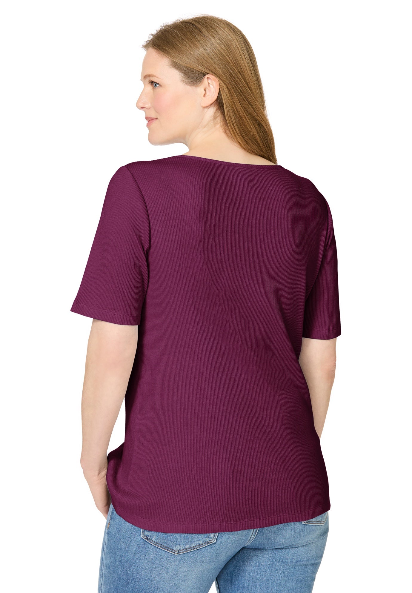 Ribbed Square Neck Elbow-Sleeve Tee image number 1