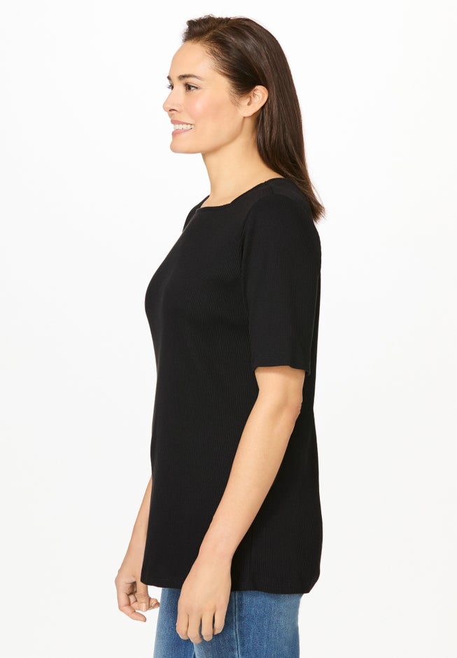 Ribbed Square Neck Elbow-Sleeve Tee image number 2