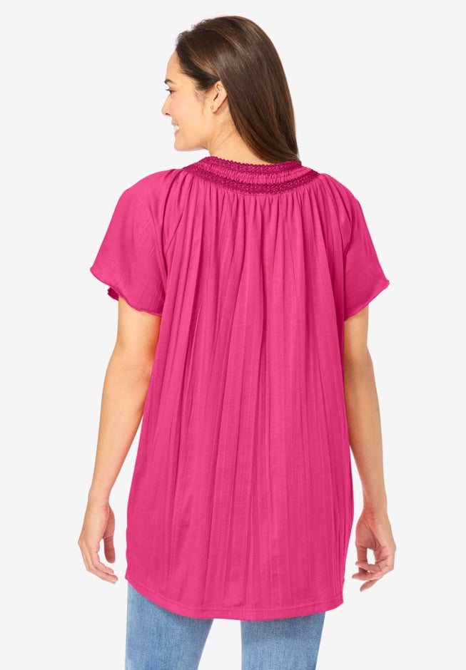 Short-Sleeve V-Neck Crinkle Tunic image number null