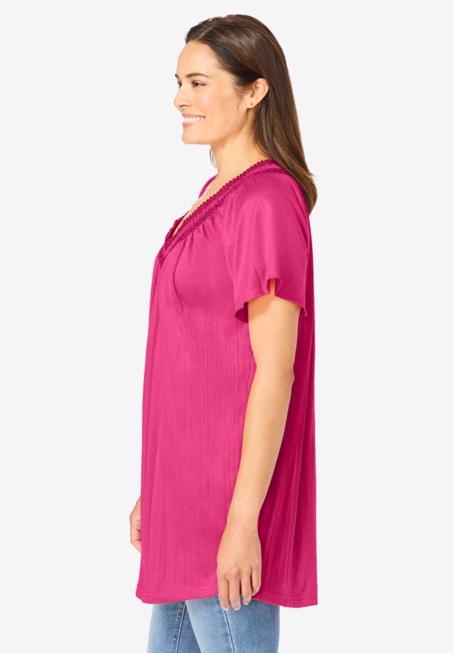 Short-Sleeve V-Neck Crinkle Tunic image number null