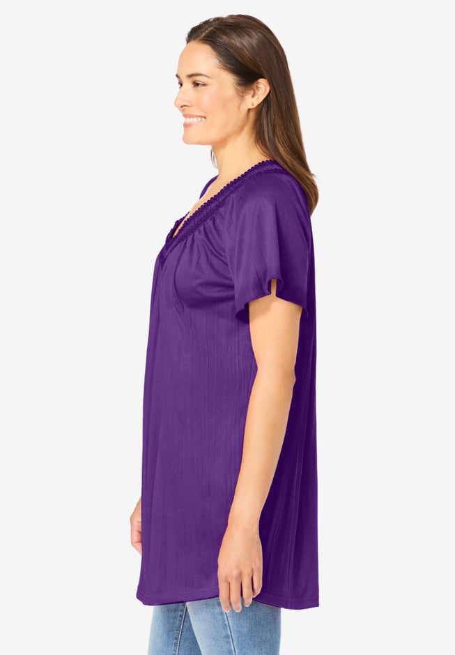 Short-Sleeve V-Neck Crinkle Tunic image number null