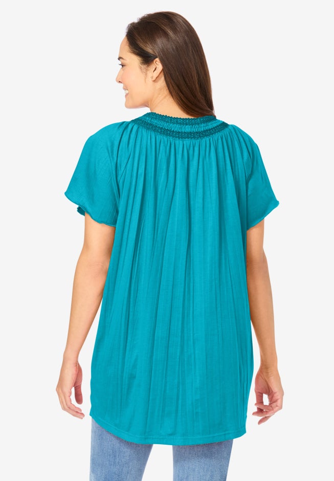 Short-Sleeve V-Neck Crinkle Tunic image number null