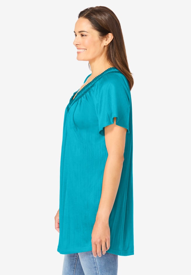 Short-Sleeve V-Neck Crinkle Tunic image number null