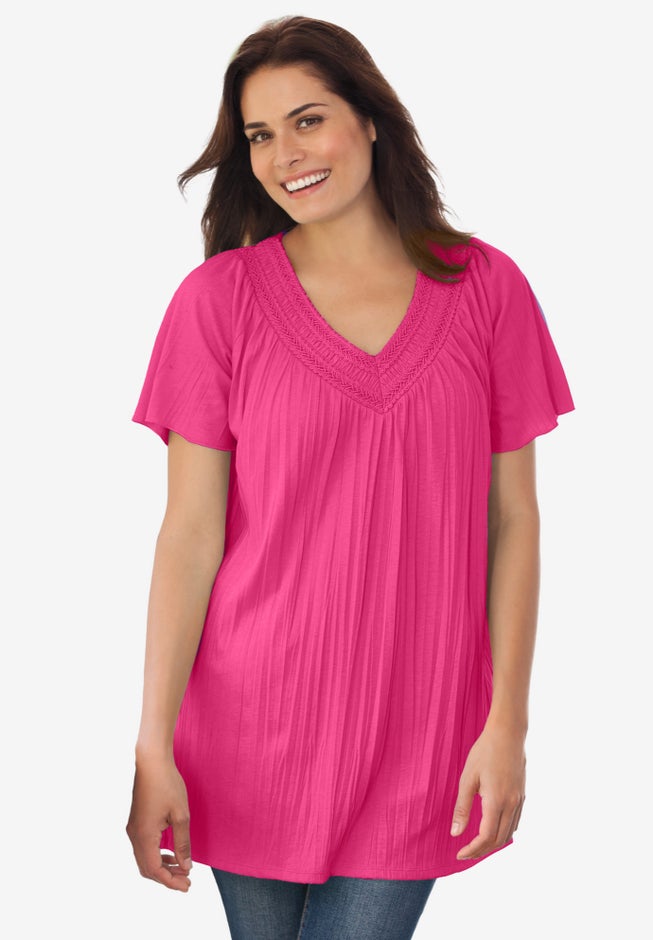 Short-Sleeve V-Neck Crinkle Tunic image number null
