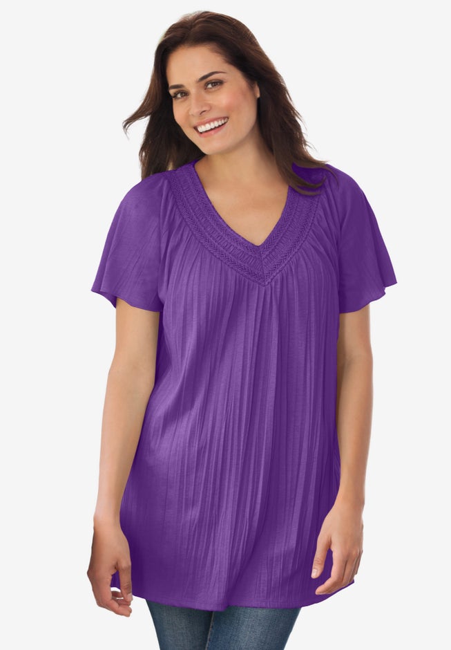 Short-Sleeve V-Neck Crinkle Tunic image number null