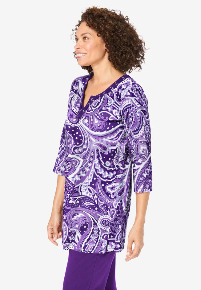 7-Day Three-Quarter Sleeve Grommet Notch Tunic image number 2
