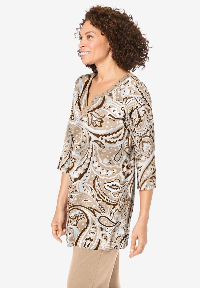 7-Day Three-Quarter Sleeve Grommet Notch Tunic image number 2