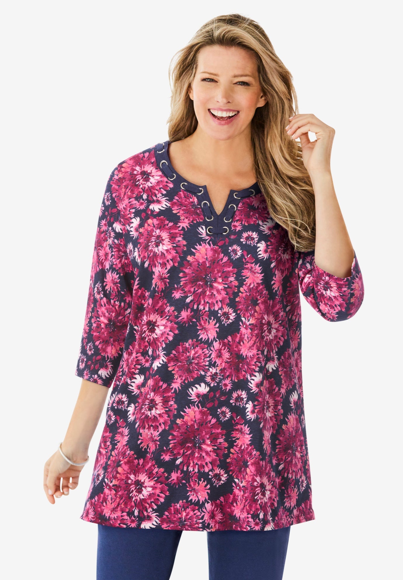 7-Day Three-Quarter Sleeve Grommet Notch Tunic image number 0