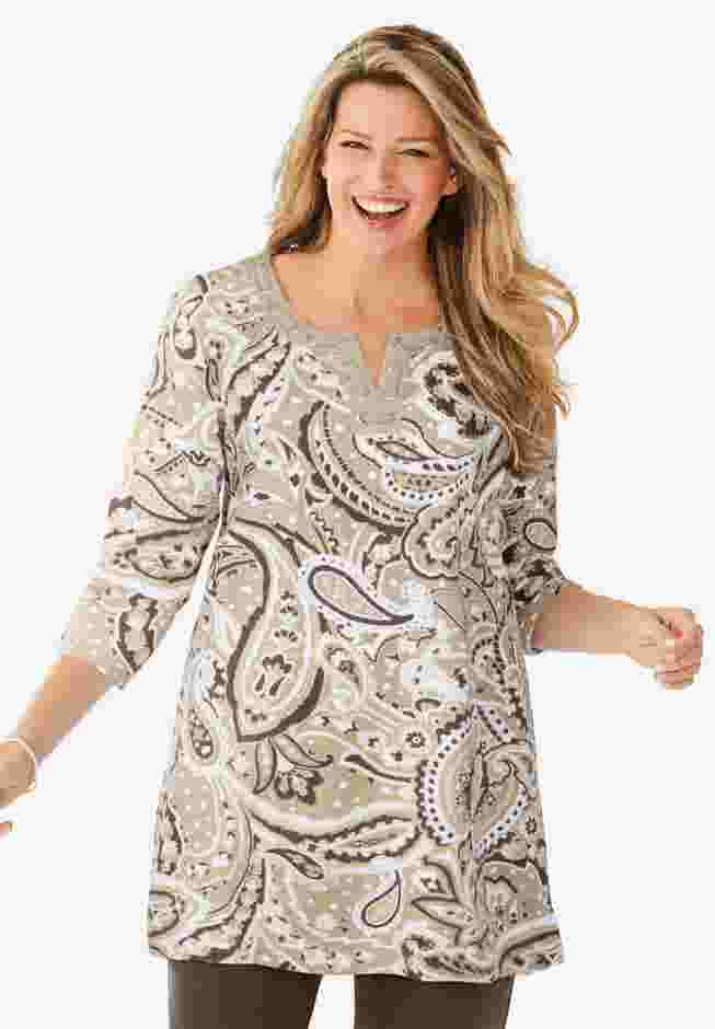 7-Day Three-Quarter Sleeve Grommet Notch Tunic image number 0
