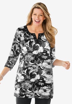 Three-Quarter Sleeve Grommet Notch Tunic