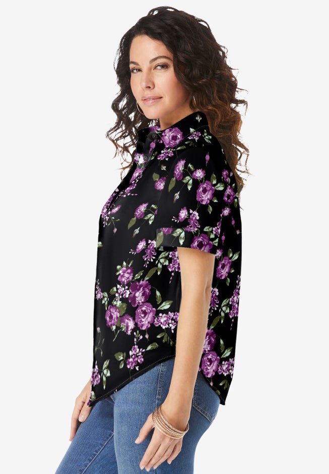 Plus Size Kate Short Sleeve Easy Cotton-Blend Button-Front Shirt image number 2