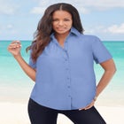 Plus Size Kate Short Sleeve Easy Cotton-Blend Button-Front Shirt image number null
