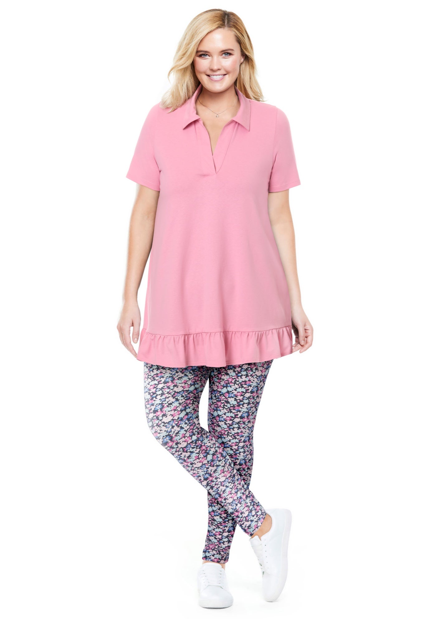 Short Sleeve Ruffle Hem Polo Tunic image number 0