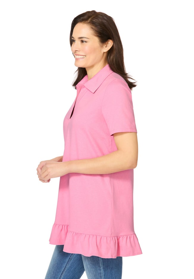 Short Sleeve Ruffle Hem Polo Tunic image number 2